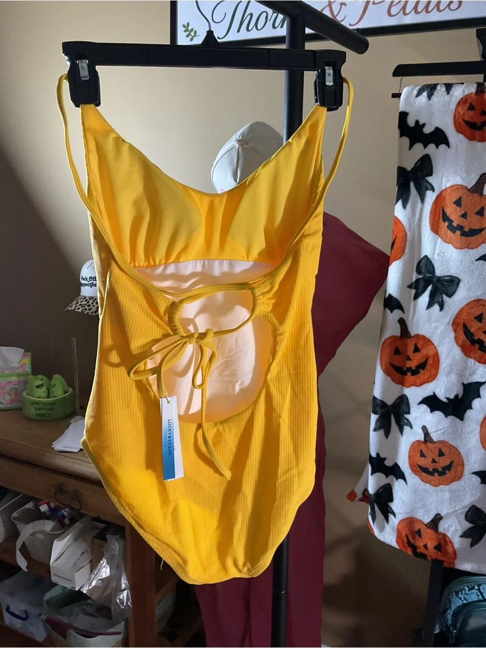 Lucky Brand Bright Yellow Ribbed One-Piece Swimsuit